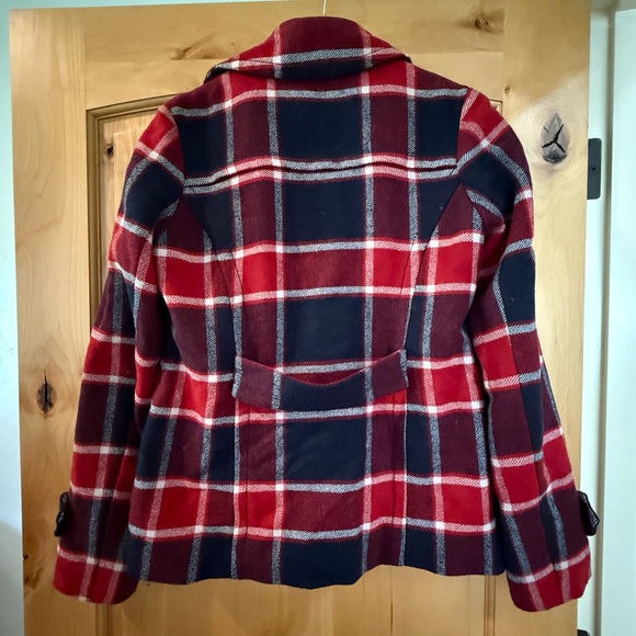 American Eagle Outfitters Red and Black Plaid Pea Coat - Picture 2 of 3